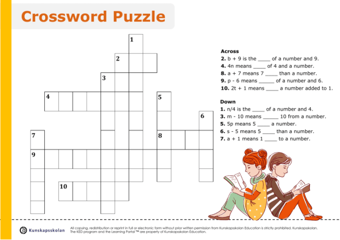 Algebra crossword puzzle answer key