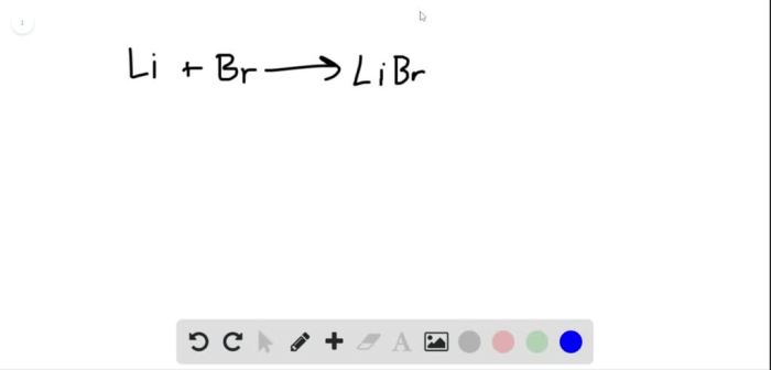 Lithium metal reacts with liquid bromine