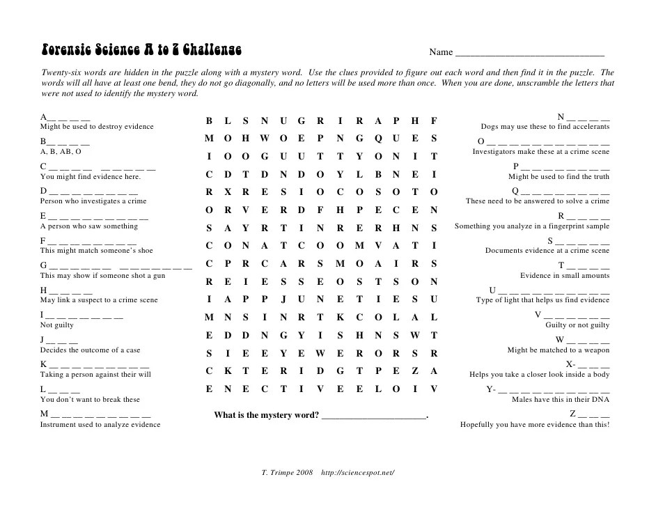 Science a to z puzzle answers