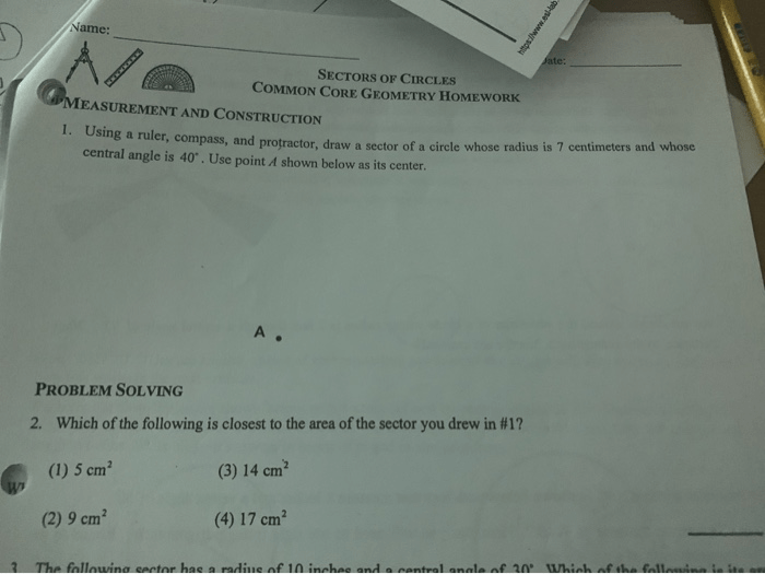 Sectors of circles common core geometry homework answers