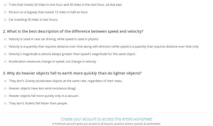 Speed velocity and acceleration worksheet answers